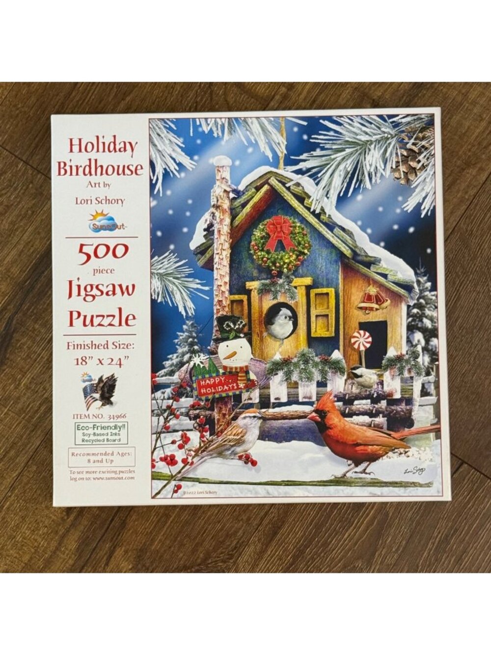 SunsOut Holiday Birdhouse 500-Pc. Lori Schory Jigsaw Puzzle #34966 Complete